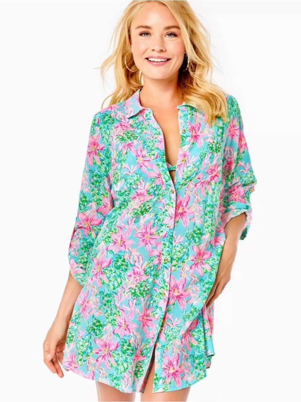 Lilly Pulitzer Natalie Cover-Up Surf Blue Floral XL